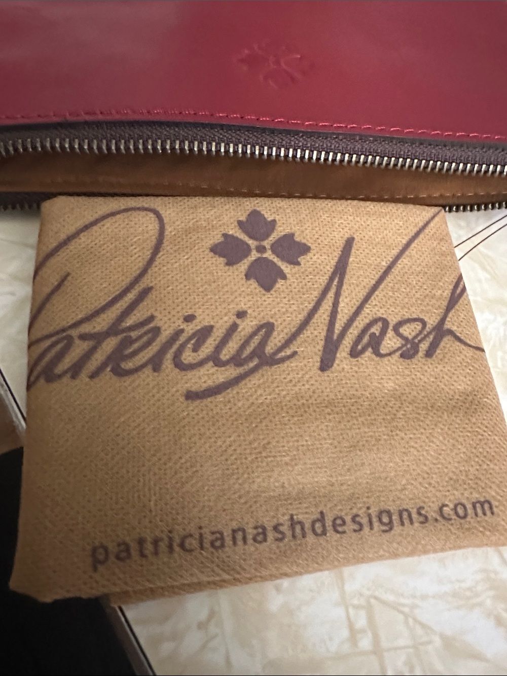 Patricia Nash Cassini Wristlet Embossed Floral Leather - Burgundy Red - Picture 7 of 7